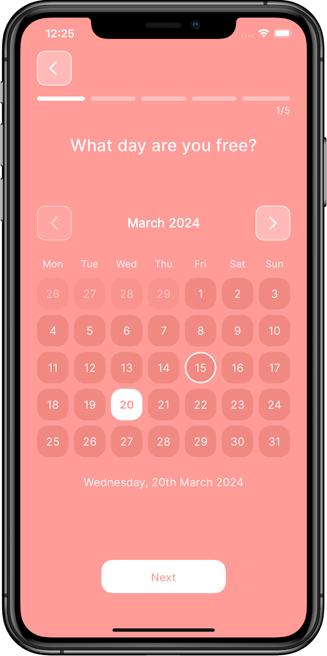 Screenshot showing date idea date selection screen